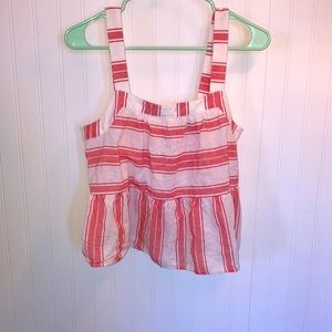 Loft red and white stripe babydoll cotton crop top sz M EUC